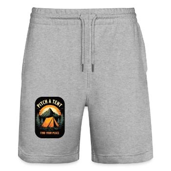 Camping - Schlag ein Zelt auf finde deinen Frieden - Stanley/Stella Unisex Bio Joggingshorts Trainer  - Grau meliert - Vorne - Nik (191cm) & Marisol (170cm)