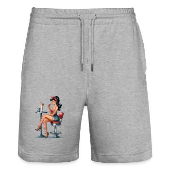 Milkshake Rockabilly Pin Up Cadeau - Short de jogging bio TRAINER Stanley/Stella unisexe - gris chiné - Devant - Nik (191cm) & Marisol (170cm)