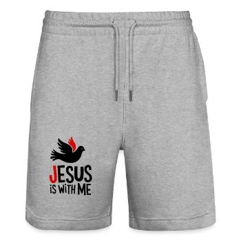 Jésus est avec moi - Short de jogging bio TRAINER Stanley/Stella unisexe - gris chiné - Devant - Nik (191cm) & Marisol (170cm)