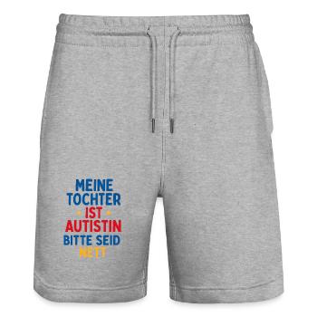 Meine Tochter ist Autistin Bitte seid nett Spruch - Stanley/Stella Unisex Bio Joggingshorts Trainer  - Grau meliert - Vorne - Nik (191cm) & Marisol (170cm)