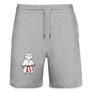 Weiße Karatekatze mit orangefarbenem Band - Stanley/Stella Unisex Bio Joggingshorts Trainer  - Grau meliert - Vorne - Nik (191cm) & Marisol (170cm)