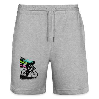 Glitch Pixel Cyclist – Digitale Speed Art - Stanley/Stella Unisex Bio Joggingshorts Trainer  - Grau meliert - Vorne - Nik (191cm) & Marisol (170cm)