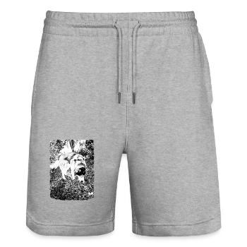 Black and white husky nature motif - Stanley/Stella Trainer Unisex Organic Jogging Shorts - heather grey - Front - Nik (191cm) & Marisol (170cm)