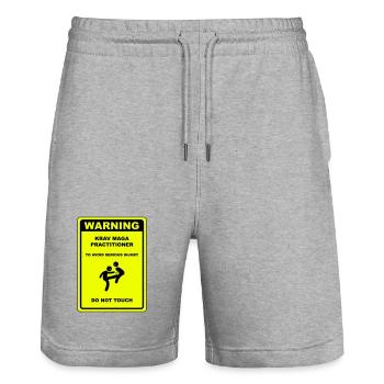 Warning! Krav Maga practitioner! - Stanley/Stella Trainer Unisex Organic Jogging Shorts - heather grey - Front - Nik (191cm) & Marisol (170cm)
