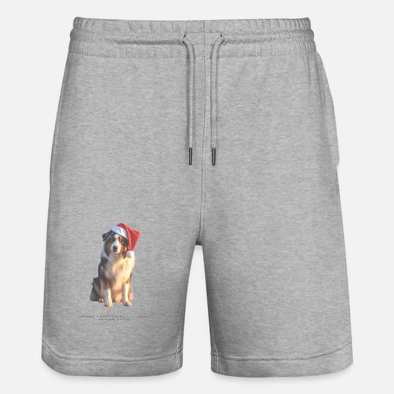 Boder Collie Weihnachts-Hund im Santa-Hut - Stanley/Stella Unisex Bio Joggingshorts Trainer  - Grau meliert