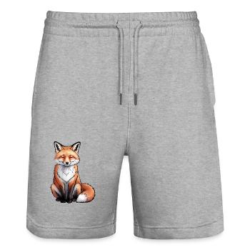 Fuchs sitzend - Stanley/Stella Unisex Bio Joggingshorts Trainer  - Grau meliert - Vorne - Nik (191cm) & Marisol (170cm)