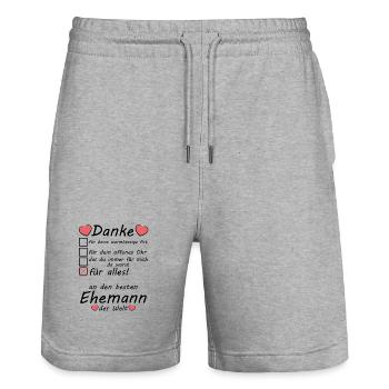 Best Gay Gay Husband in the World Say Thank You - Stanley/Stella Trainer Unisex Organic Jogging Shorts - heather grey - Front - Nik (191cm) & Marisol (170cm)
