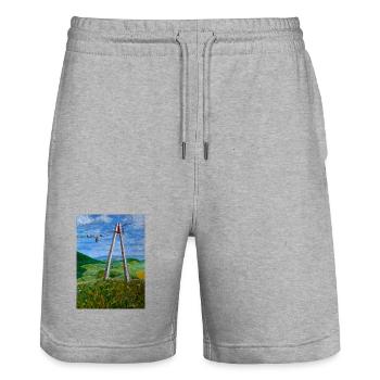 Réflexions sur les lignes électriques rurales - Short de jogging bio TRAINER Stanley/Stella unisexe - gris chiné - Devant - Nik (191cm) & Marisol (170cm)