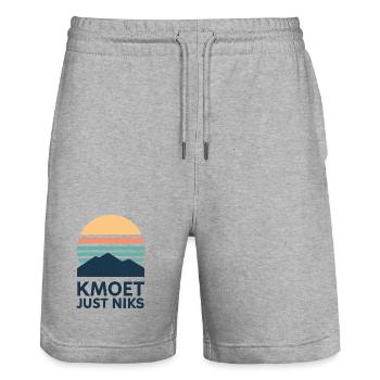 Kmoet just nothing, Antwerpener Dialekt Shirts - Stanley/Stella Unisex Bio Joggingshorts Trainer  - Grau meliert - Vorne - Nik (191cm) & Marisol (170cm)