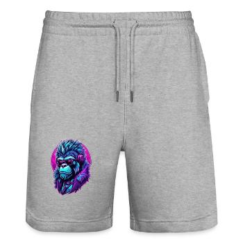 Intoxicated gorilla with headphones - Stanley/Stella Trainer Unisex Organic Jogging Shorts - heather grey - Front - Nik (191cm) & Marisol (170cm)