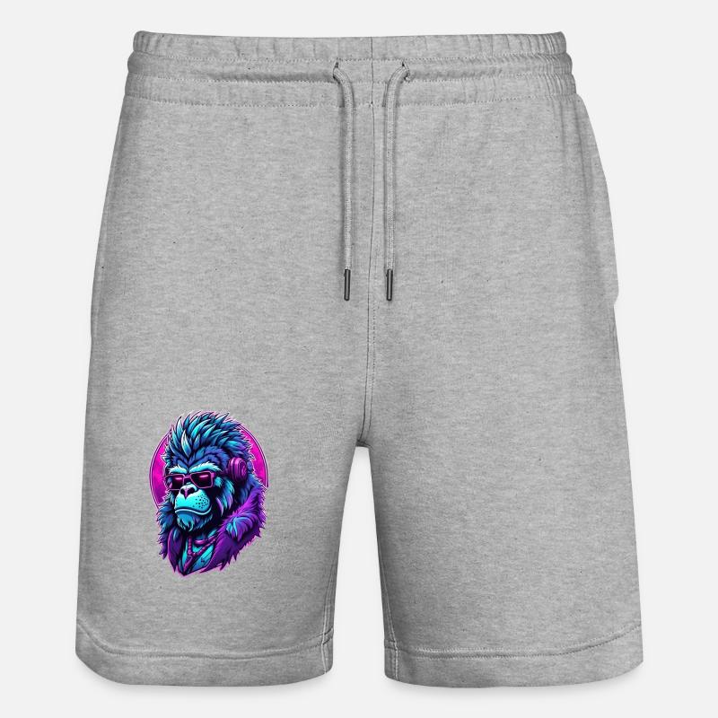 Berauschter Gorilla mit Kopfhörern - Stanley/Stella Unisex Bio Joggingshorts Trainer  - Grau meliert