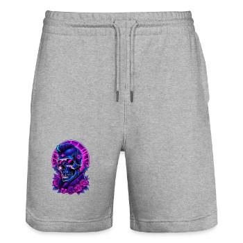 Neon Gothic Skull with Headphones - Stanley/Stella Trainer Unisex Organic Jogging Shorts - heather grey - Front - Nik (191cm) & Marisol (170cm)