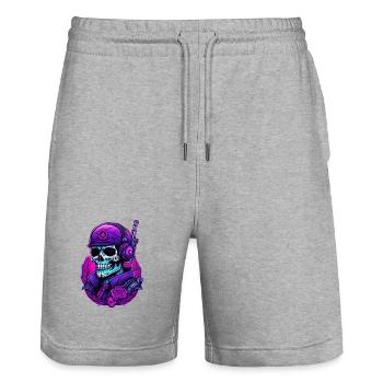 Skull warrior with camouflage helmet and roses - Stanley/Stella Trainer Unisex Organic Jogging Shorts - heather grey - Front - Nik (191cm) & Marisol (170cm)