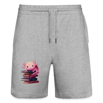 Axolotl Livres Lecture Rat de Bibliothèque - Short de jogging bio TRAINER Stanley/Stella unisexe - gris chiné - Devant - Nik (191cm) & Marisol (170cm)
