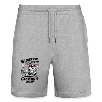 Lustiger Cartoon Hase mit Sonnenbrille - Stanley/Stella Unisex Bio Joggingshorts Trainer  - Grau meliert - Vorne - Nik (191cm) & Marisol (170cm)