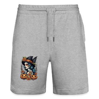 Día Muertos Witch - Stanley/Stella Trainer Unisex Organic Jogging Shorts - heather grey - Front - Nik (191cm) & Marisol (170cm)