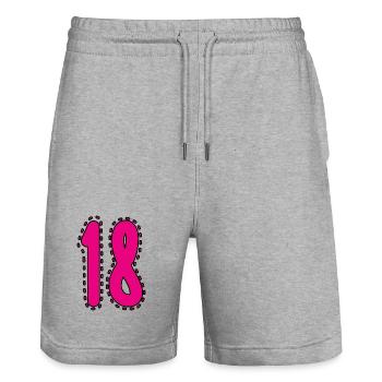 18. 18 ANS. 18e ANNIVERSAIRE. ANNIVERSAIRE 18 ANS. - Short de jogging bio TRAINER Stanley/Stella unisexe - gris chiné - Devant - Nik (191cm) & Marisol (170cm)