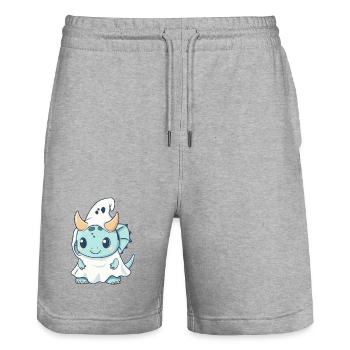 Dinosaur triceratops Halloween Ghost - Stanley/Stella Trainer Unisex Organic Jogging Shorts - heather grey - Front - Nik (191cm) & Marisol (170cm)