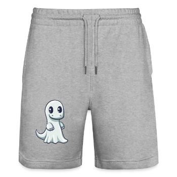 Dinosaur brontosaurus Halloween ghost - Stanley/Stella Trainer Unisex Organic Jogging Shorts - heather grey - Front - Nik (191cm) & Marisol (170cm)