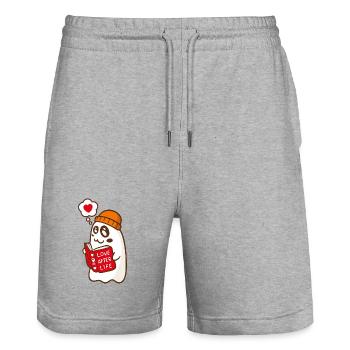 Spooky Cute Ghost Reading Love Book - Stanley/Stella Trainer Unisex Organic Jogging Shorts - heather grey - Front - Nik (191cm) & Marisol (170cm)