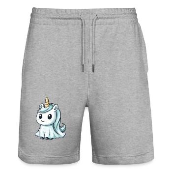 Licorne Halloween fantôme - Short de jogging bio TRAINER Stanley/Stella unisexe - gris chiné - Devant - Nik (191cm) & Marisol (170cm)