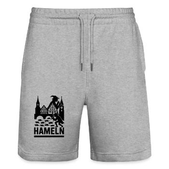 Hameln Stadt Rattenfänger Silhouette - Stanley/Stella Unisex Bio Joggingshorts Trainer  - Grau meliert - Vorne - Nik (191cm) & Marisol (170cm)