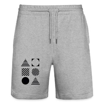 Bauhaus Geometric Triangles and Circles - Stanley/Stella Trainer Unisex Organic Jogging Shorts - heather grey - Front - Nik (191cm) & Marisol (170cm)