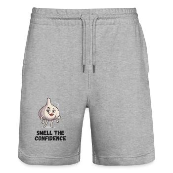 Knoblauch Selbstvertrauen Cartoon Dame Garlic - Stanley/Stella Unisex Bio Joggingshorts Trainer  - Grau meliert - Vorne - Nik (191cm) & Marisol (170cm)