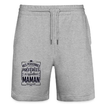 Mes Personnes Préférées m'appellent Maman - Short de jogging bio TRAINER Stanley/Stella unisexe - gris chiné - Devant - Nik (191cm) & Marisol (170cm)