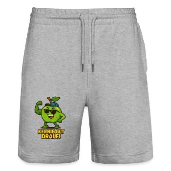 Apfel - kernig gut drauf Karikatur  - Stanley/Stella Unisex Bio Joggingshorts Trainer  - Grau meliert - Vorne - Nik (191cm) & Marisol (170cm)