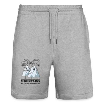 Mountains Are Calling And I Must Go Pun Cartoon - Stanley/Stella Trainer Unisex Organic Jogging Shorts - heather grey - Front - Nik (191cm) & Marisol (170cm)