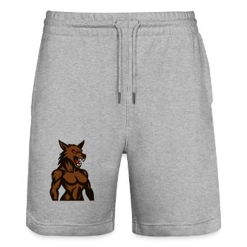 Wütender Braunwolf Maskottchen - Stanley/Stella Unisex Bio Joggingshorts Trainer  - Grau meliert - Vorne - Nik (191cm) & Marisol (170cm)