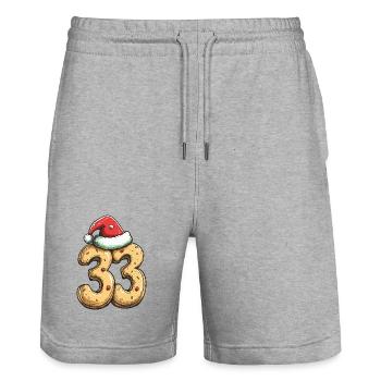 Biscuit de Noël à 33 chiffres - Short de jogging bio TRAINER Stanley/Stella unisexe - gris chiné - Devant - Nik (191cm) & Marisol (170cm)