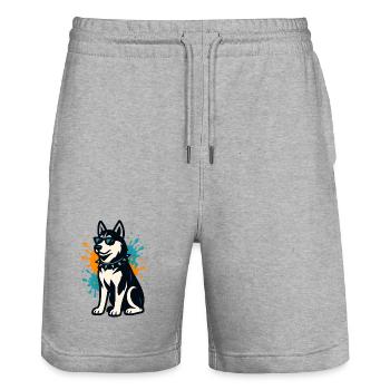 Husky sibérien en graffiti à la bombe avec des lunettes de soleil - Short de jogging bio TRAINER Stanley/Stella unisexe - gris chiné - Devant - Nik (191cm) & Marisol (170cm)