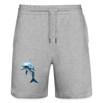 Blauer Low-Poly Delfin - Stanley/Stella Unisex Bio Joggingshorts Trainer  - Grau meliert - Vorne - Nik (191cm) & Marisol (170cm)
