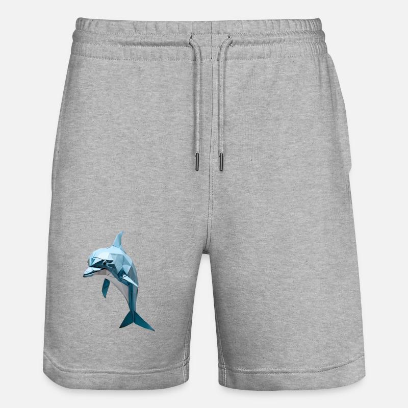 Blauer Low-Poly Delfin - Stanley/Stella Unisex Bio Joggingshorts Trainer  - Grau meliert