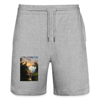 Sunset Dampflokomotive - Stanley/Stella Unisex Bio Joggingshorts Trainer  - Grau meliert - Vorne - Nik (191cm) & Marisol (170cm)