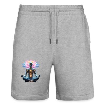 Zen Cyborg and Glowing Lotus - Stanley/Stella Trainer Unisex Organic Jogging Shorts - heather grey - Front - Nik (191cm) & Marisol (170cm)