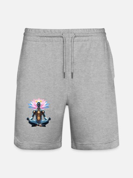 Zen Cyborg and Glowing Lotus - Stanley/Stella Trainer Unisex Organic Jogging Shorts - heather grey