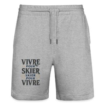 Vivre pour skier, skier pour vivre - Short de jogging bio TRAINER Stanley/Stella unisexe - gris chiné - Devant - Nik (191cm) & Marisol (170cm)