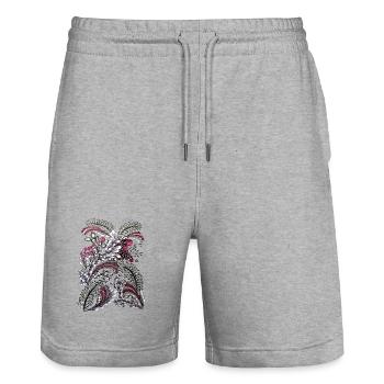 Floral feather art with peacock colors - Stanley/Stella Trainer Unisex Organic Jogging Shorts - heather grey - Front - Nik (191cm) & Marisol (170cm)