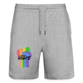 Égalité du Poing Arc-en-ciel - Short de jogging bio TRAINER Stanley/Stella unisexe - gris chiné - Devant - Nik (191cm) & Marisol (170cm)