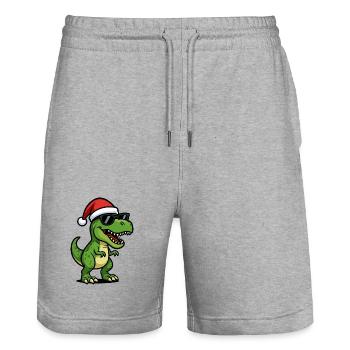 T-Rex Santa with sunglasses - Stanley/Stella Trainer Unisex Organic Jogging Shorts - heather grey - Front - Nik (191cm) & Marisol (170cm)