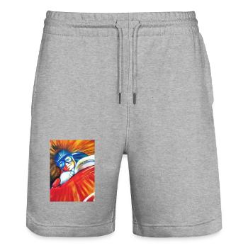 Vintage speed-retro style art - Stanley/Stella Trainer Unisex Organic Jogging Shorts - heather grey - Front - Nik (191cm) & Marisol (170cm)