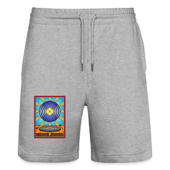 Stained Glass Vinyl Album and Turntable - Stanley/Stella Trainer Unisex Organic Jogging Shorts - heather grey - Front - Nik (191cm) & Marisol (170cm)