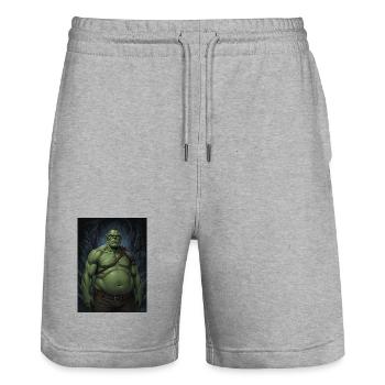 Green Orc in the Cave Light - Stanley/Stella Trainer Unisex Organic Jogging Shorts - heather grey - Front - Nik (191cm) & Marisol (170cm)