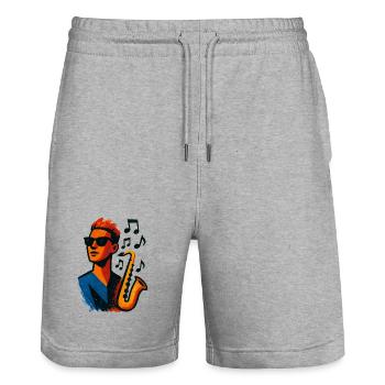 Saxophon – Jazz – Musik - Stanley/Stella Unisex Bio Joggingshorts Trainer  - Grau meliert - Vorne - Nik (191cm) & Marisol (170cm)
