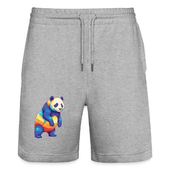 Buntes Panda-Regenbogen-Pop-Art-Aquarell - Stanley/Stella Unisex Bio Joggingshorts Trainer  - Grau meliert - Vorne - Nik (191cm) & Marisol (170cm)