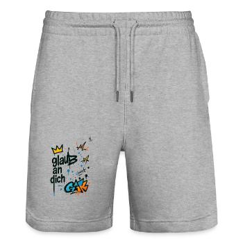 Graffiti Glaub An Dich Design - Stanley/Stella Unisex Bio Joggingshorts Trainer  - Grau meliert - Vorne - Nik (191cm) & Marisol (170cm)