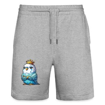 Propriétaires de perruches ondulées Propriétaires de perruches ondulées - Short de jogging bio TRAINER Stanley/Stella unisexe - gris chiné - Devant - Nik (191cm) & Marisol (170cm)